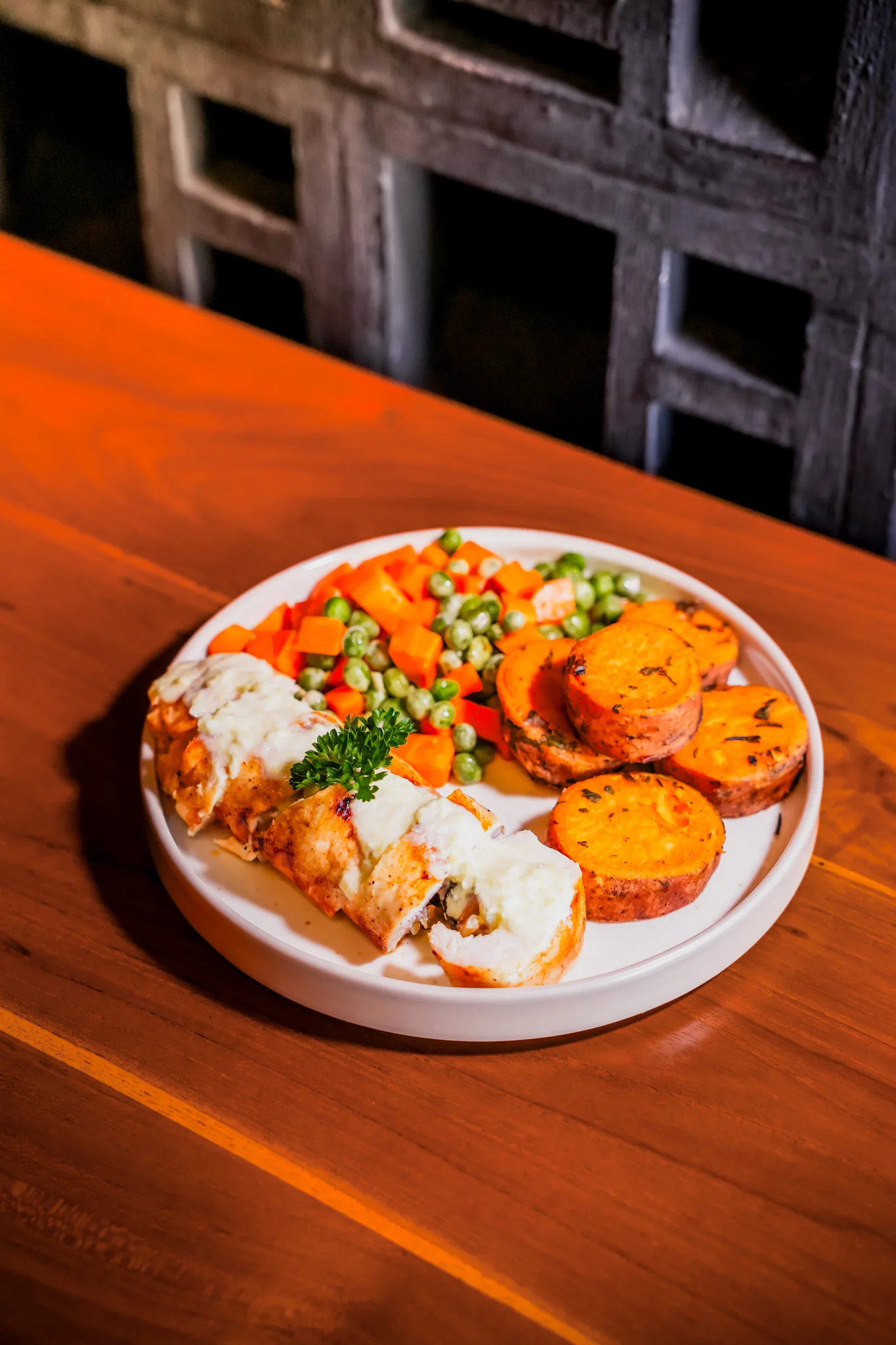 STUFFED CHICKEN W/ BAKED SWEET POTATO (HP)