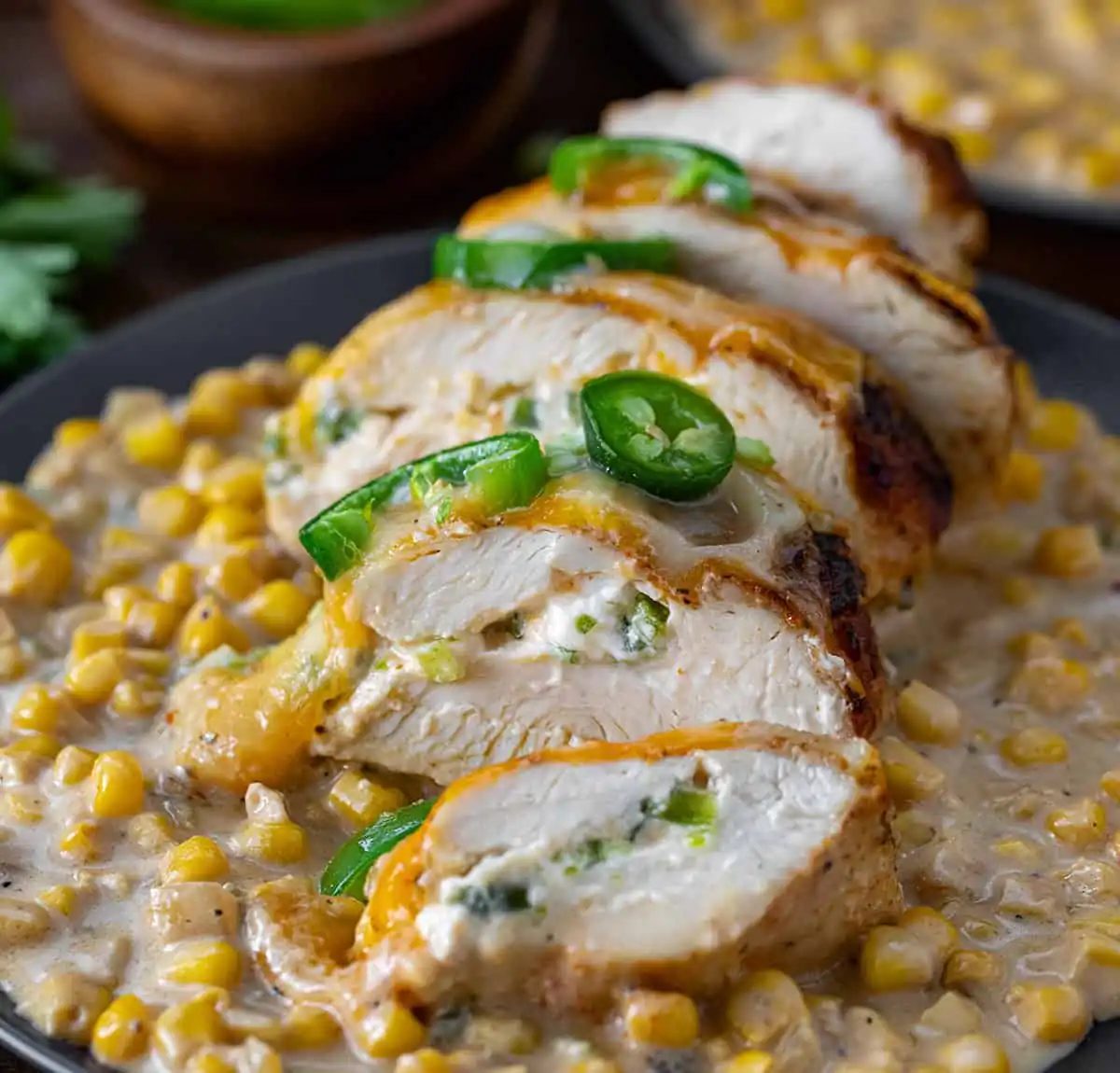 Stuffed Chicken Creamy Corn Sauce
